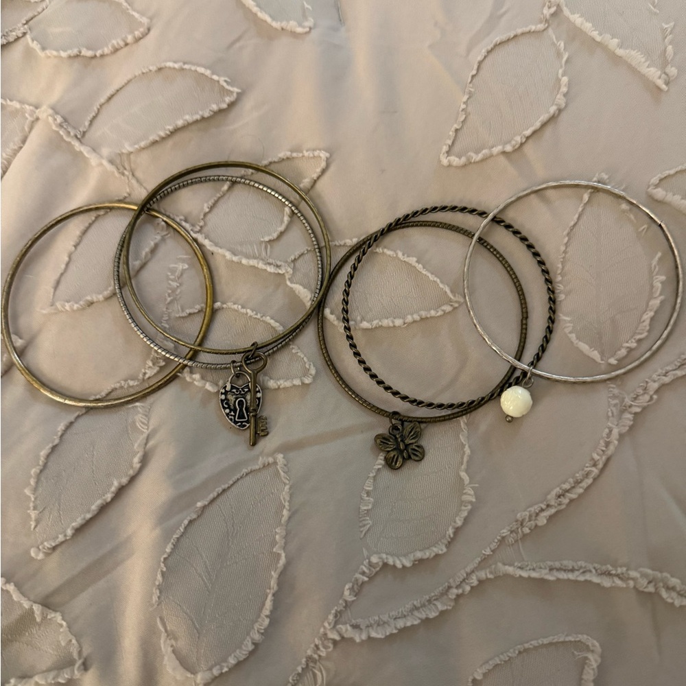 Silver Rustic Bangle Bracelet Set With Charms - image 2